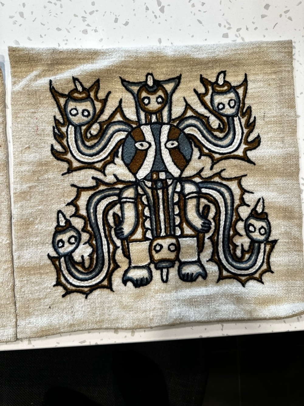 3 wool throw pillow covers: vintage hand embroidered Peruvian - Picture 3 of 7